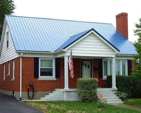 brick house with blue metal roof|metal roofing for homes photos.